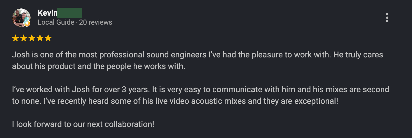 Five star review from a longtime client
